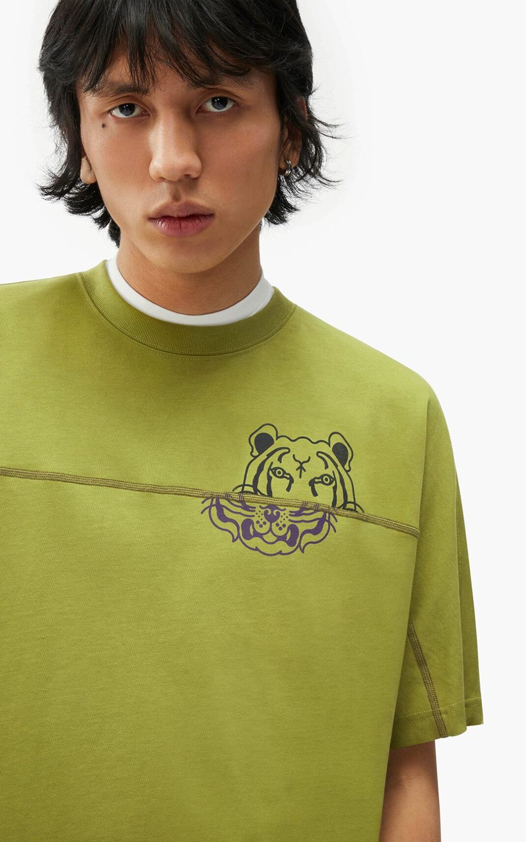 T Shirt Kenzo K Tiger oversized Homme Vert Olive | RYWJ-24930